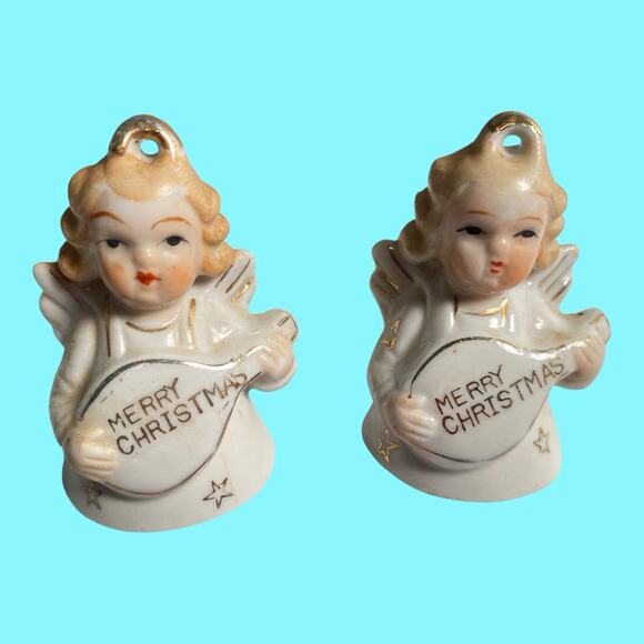 Vtg Set Of 8 Christmas Bells And Angel Bells Hanging Ornaments Japan Miniature - Picture 8 of 10